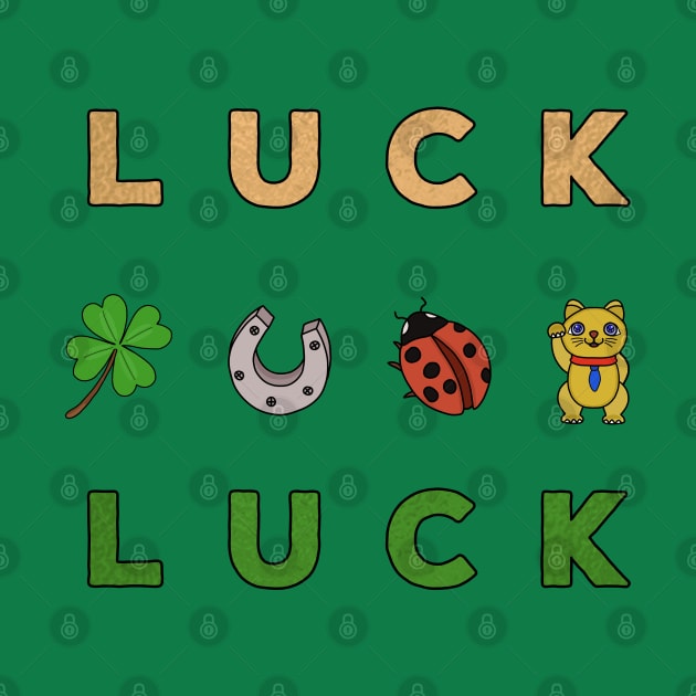 Ladybug, Horseshoe, Four-leaf Clover, Lucky Cat - Luck Symbols by DiegoCarvalho