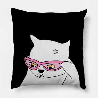 Cat with glasses illustration meme Pillow