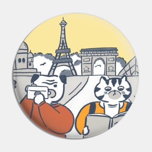 paris vacation, funny pug and cat Pin