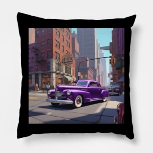 A Purple Colored Car in New York In The 1940’s Pillow