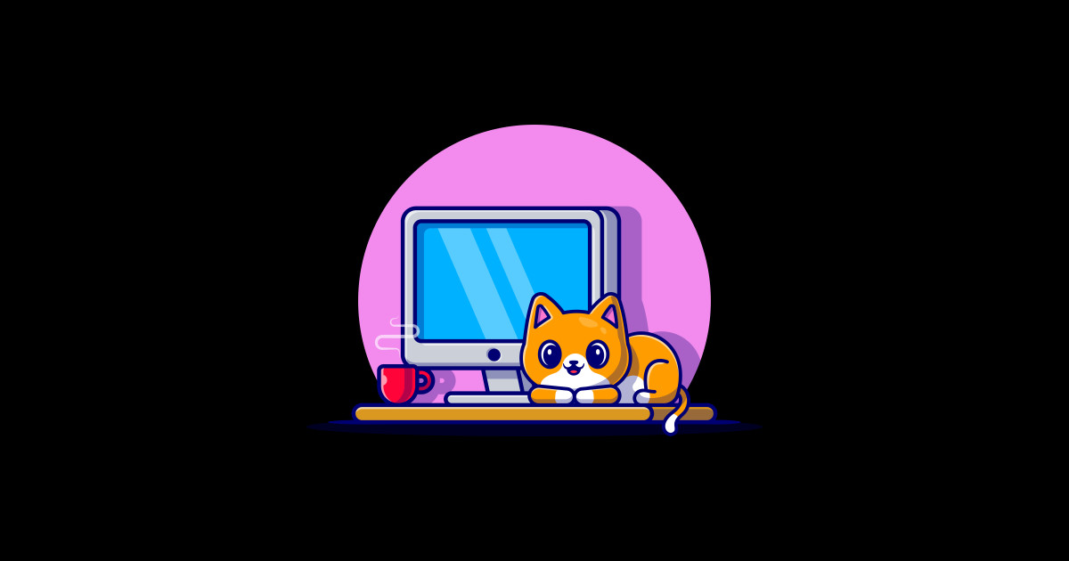 Cute Cat And Computer Cartoon - Cute Cat And Computer Cartoon - Sticker ...