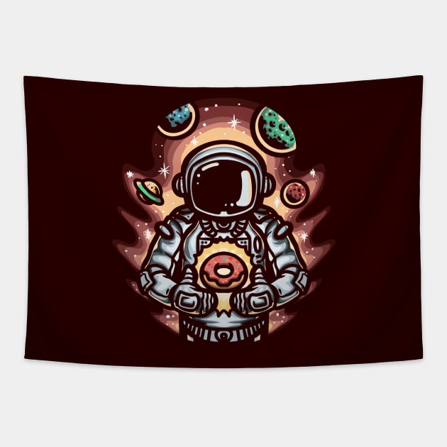 Astronaut with Donut Illustration Tapestry by SLAG_Creative