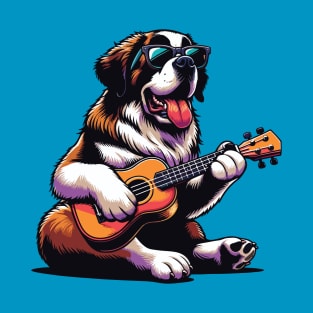 Saint Bernard Dog Playing Guitar Singing Funny T-Shirt