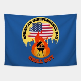 American independence day with flag and bbq grill out night Tapestry