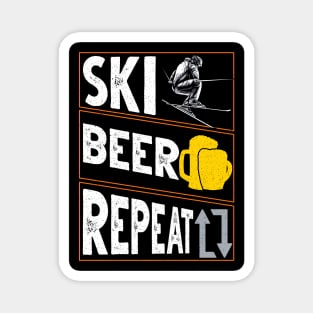 Ski. Beer. Repeat. Awesome Skiing & Drinking Skier Magnet