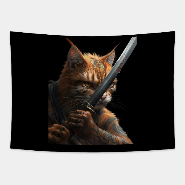 Cat Ninja Pursuit Clawed Prowess Tapestry by ElinvanWijland birds