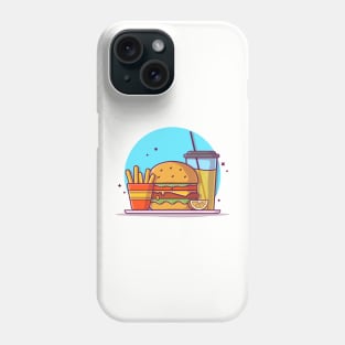 Burger with Orange Juice, Lemon, Mustard, and French Fries Cartoon Vector Icon Illustration Phone Case