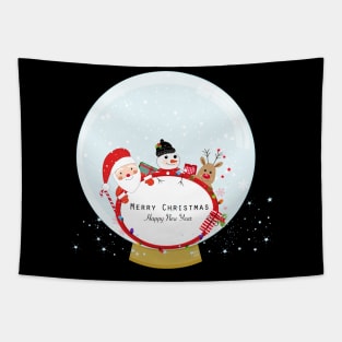 Snow globe. Santa Claus, deer and snow man Tapestry