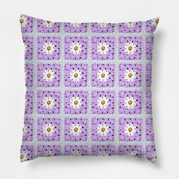 Crochet, Hip to be Square with Purple Daisy Granny Squares Faux Crochet Pillow by tandre