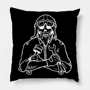 Skull Beard Mechanic Tuner Industry Black-Tshirt Pillow