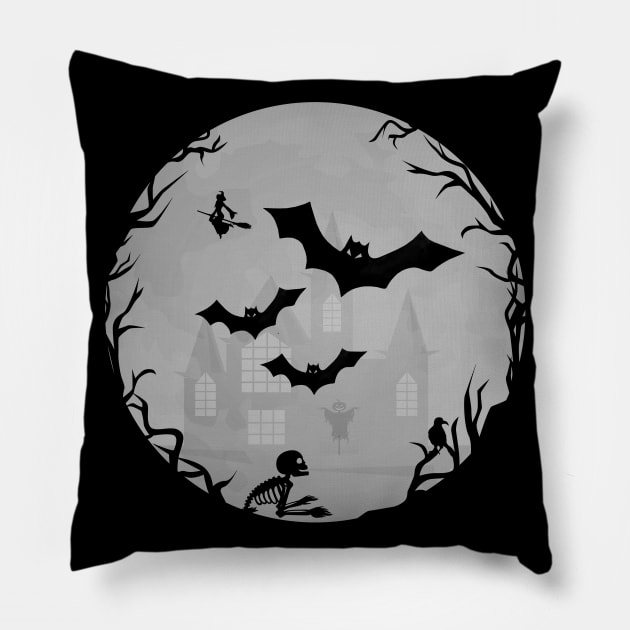 Spooky Halloween Bats Scene Cheeky Witch® Pillow by Cheeky Witch