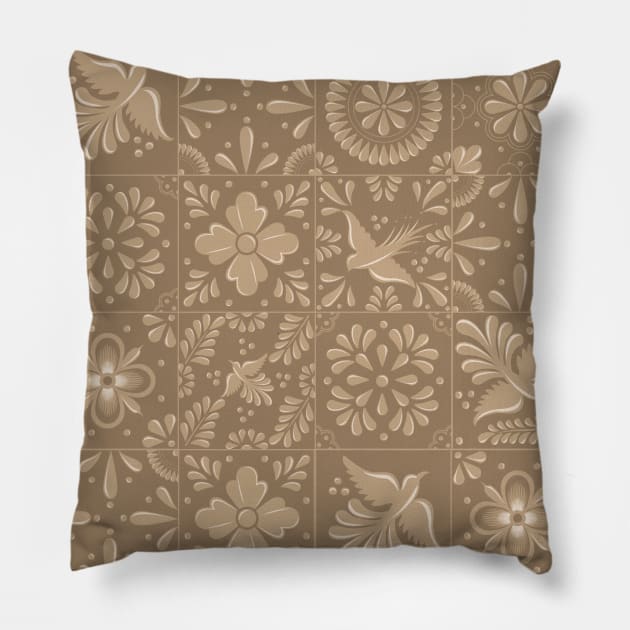 Mexican Sand Color Talavera Tile Pattern by Akbaly Pillow by Akbaly
