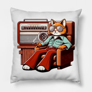 Chillin cat and a vintage radio Pillow