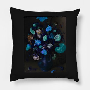 A vase with blue Flowers Pillow