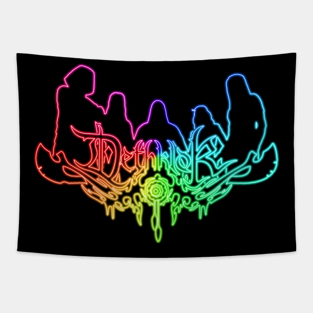 Rainbow Neon Sign Dethklok Logo Tapestry by gkillerb