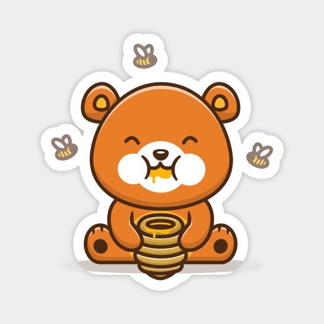 Cute Bear Eating Honey With Bee Magnet by Catalyst Labs