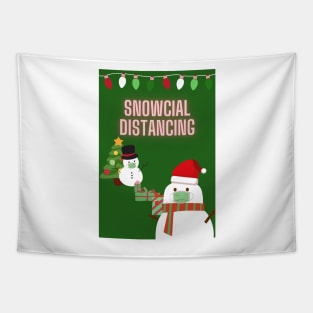 Snowcial Distancing - Snowman Social Distance Christmas Holiday Greeting Card 2020 Tapestry