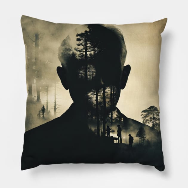 Double exposure, Granddad silhouetted portrait Pillow by R.W.TDesign