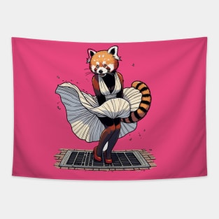 Red panda Elegance – The Iconic Fluttering Dress Illustration Tapestry