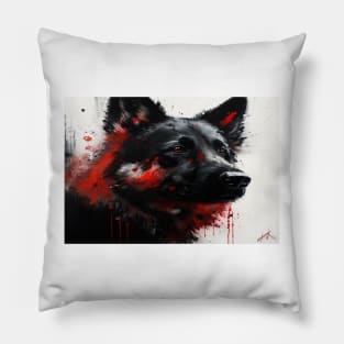 Abstract Splash Painting Of A Dog In Black And Red Colours Pillow