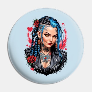 Bohemian Punk girl happy valentine retro vintage tribal design Pin