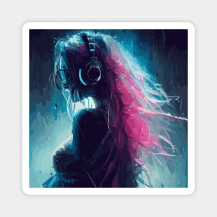 Beautiful pink hair woman in rain Magnet