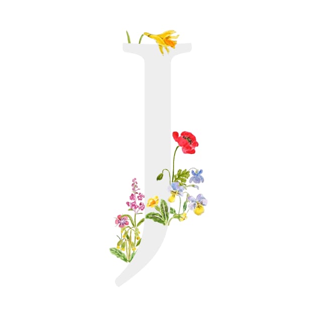 botanical monogram alphabet J wildflowers by colorandcolor