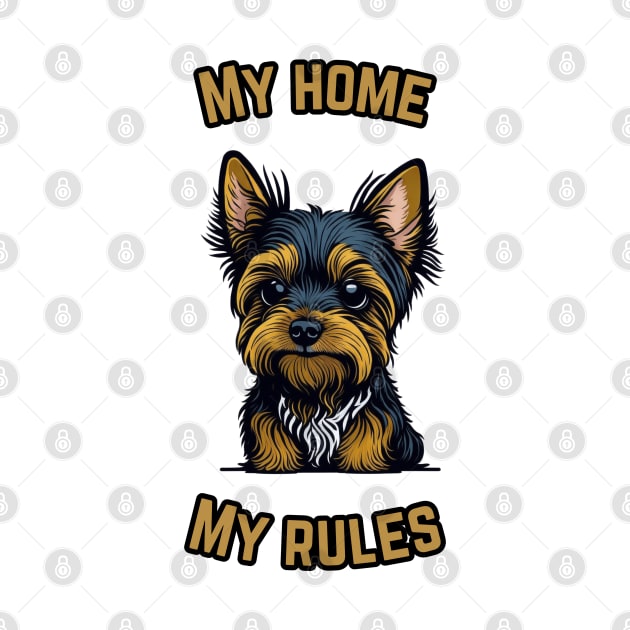 Cute Yorkshire Terrier with a funny slogan about boundless power by kazavr