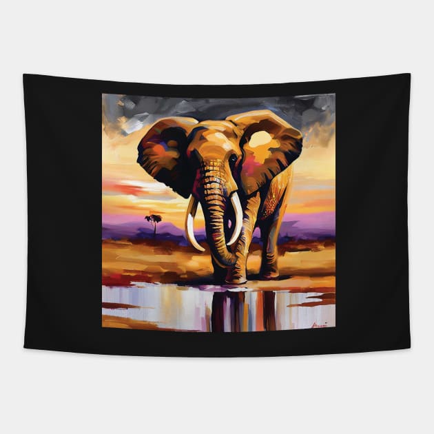 Elephant in the Desert Painting Tapestry by Geminiartstudio