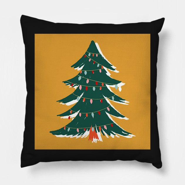 Christmas tree with string lights Pillow by Kimmygowland