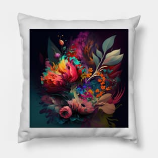 A Brightly Colored Fractal Bouquet of Flowers Pillow