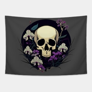 Skull with Orchids Tapestry