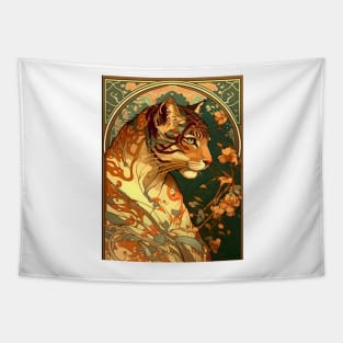 Vintage Art Nouveau Alphonse Mucha Inspired Tiger Design Tapestry