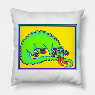 Bad Medieval Art World Weary Dragon Eating A Person 90s retro Acid Colors Pillow