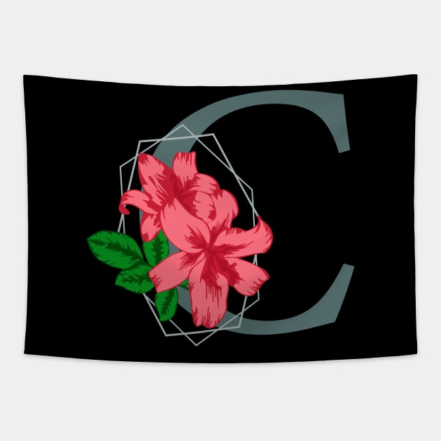 Stylized typography with capital letter C isolated monogram and floral decoration Tapestry by Cute-Design