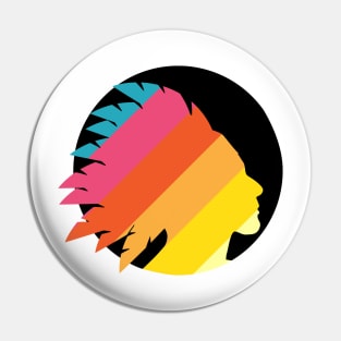 Colorful North American Native silhouette with feather headdress Pin