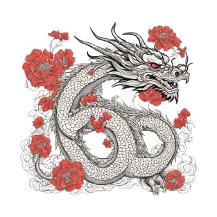 Dragon with Red Flowers T-Shirt