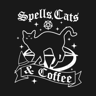 Spells Cats and Coffee - Gothic Pastel Goth Cat Lover Witch T-Shirt
