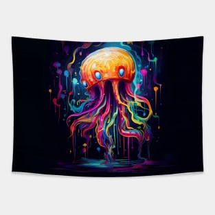 Neon Rainbow Jellyfish Tapestry