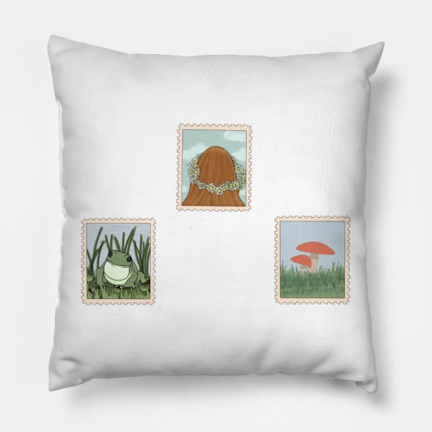 Cottagecore Stamp Set Pillow by JuneNostalgia