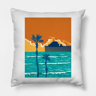 Oceanside Municipal Pier in San Diego California WPA Poster Art Pillow