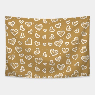 Artistic Hearts Seamless Pattern on Brown Background Tapestry