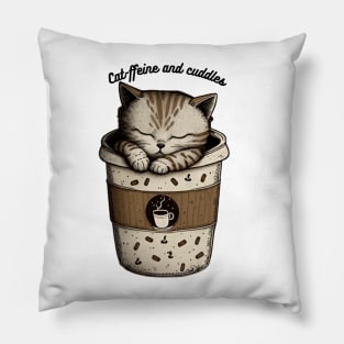 Cat-ffeine and cuddles Pillow