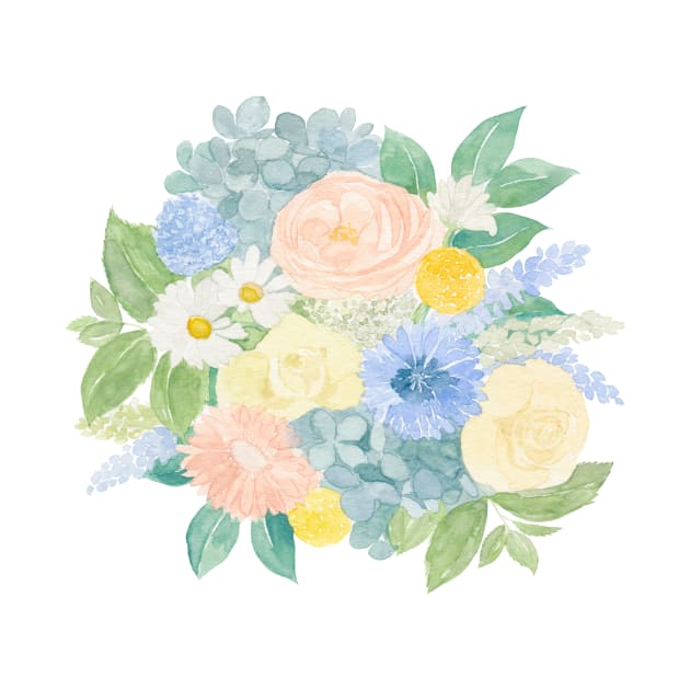 Pastel Blue Florals Watercolor Painting by Flowering Words