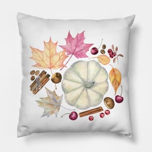 Autumn Pumpkin, Maple Leaves and Spices Pillow