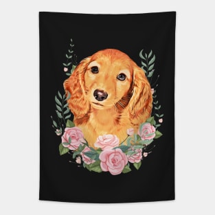 Long Haired Dachshund With Floral Tapestry