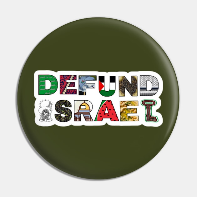 Defund Israel - Palestine Symbols - White Sticker - Front Pin by SubversiveWare