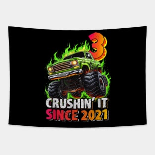 Monster Truck 3 Year Old Boys 3rd Birthday Party Born 2021 Tapestry