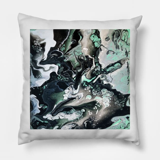 Hint of Mint (Marbled Abstract Pour) Pillow by ayemfid