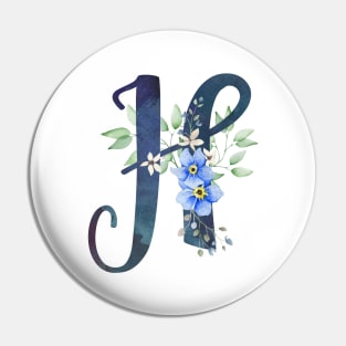 Floral Monogram H Wild Blue Flowers Pin